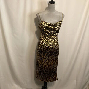 Miss Lola dress womens SZ M leopard print bodycon cowl neck disco party …